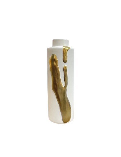 SMALL WHITE VASE WITH GOLD DRIP