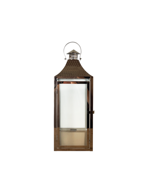 LARGE RECTANGLE BEATEN ROSE GOLD METAL LANTERN