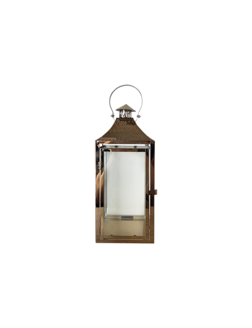 MEDIUM  RECTANGLE BEATEN ROSE GOLD METAL LANTERN