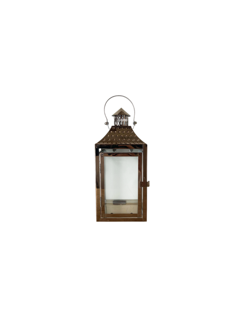 SMALL RECTANGLE BEATEN ROSE GOLD METAL LANTERN