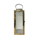 LARGE RECTANGLE GOLD METAL LANTERN LEATHER HANDLE