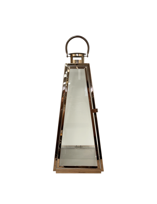 LARGE PYRAMID ROSE GOLD METAL LANTERN