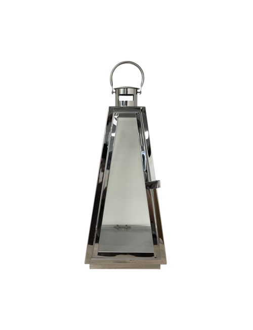 MEDIUM  PYRAMID SILVER METAL LANTERN