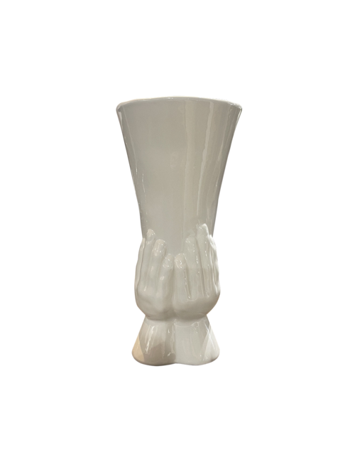 GLOSS WHITE VASE HELD BY HAND AND WRIST