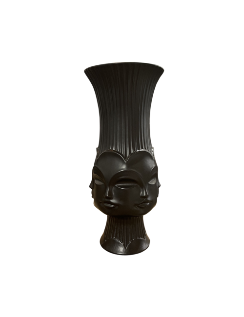 BLACK RIBBED URN VASE