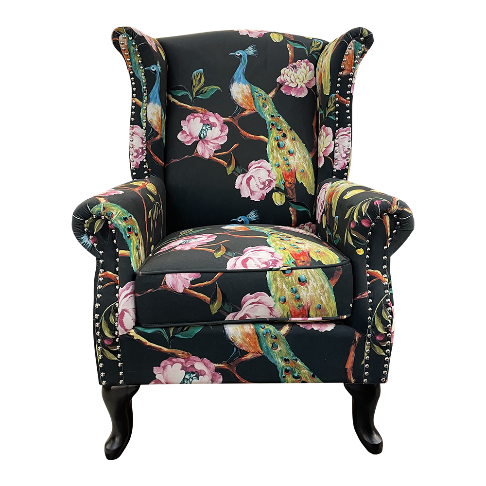 patterned wingback armchair