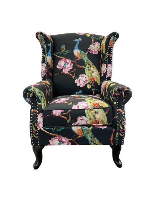 Peacock Fabric Wingback Armchair