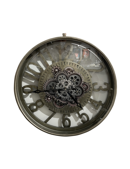 Silver Cut Out Numbers Cog Clock