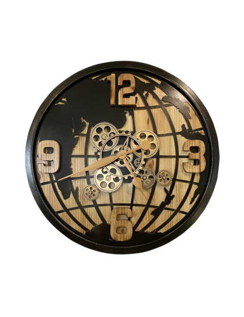 Black and Gold World Cog Clock