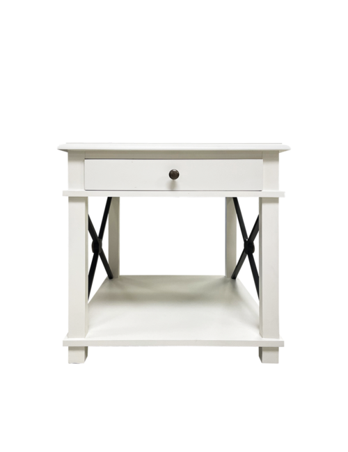 White Metal Cross Band Side Table