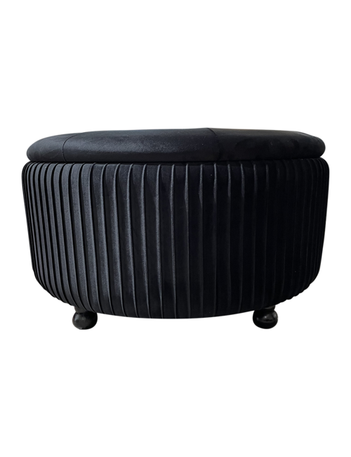 Round Storage Ottoman - Black Velvet