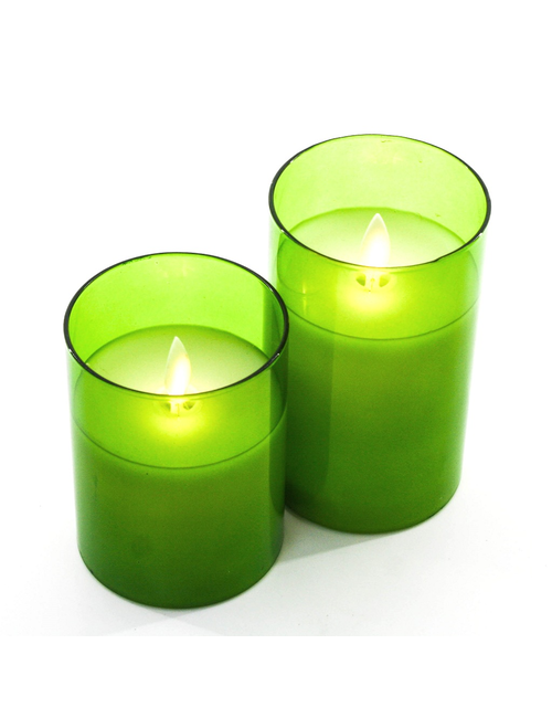 Glass Moving Wick Candle  Green MED 125mm