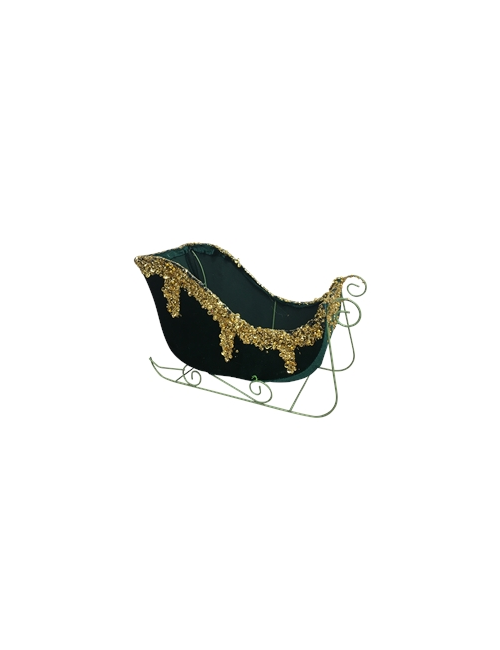 31CM GREEN VELVET GOLD TRIM SLEIGH