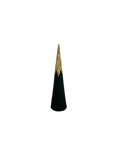 60CMH GREEN VELVET GOLD GLITTER CONE TREE