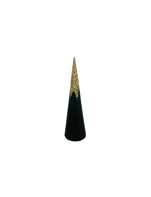 50CMH GREEN VELVET GOLD GLITTER CONE TREE