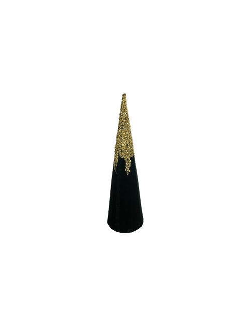 40CMH GREEN VELVET GOLD GLITTER CONE TREE