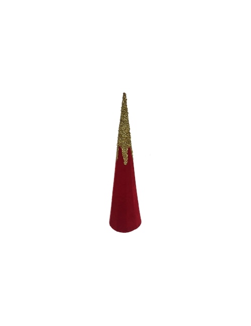 60CMH RED VELVET GOLD GLITTER CONE TREE