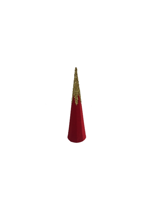 50CMH RED VELVET GOLD GLITTER CONE TREE