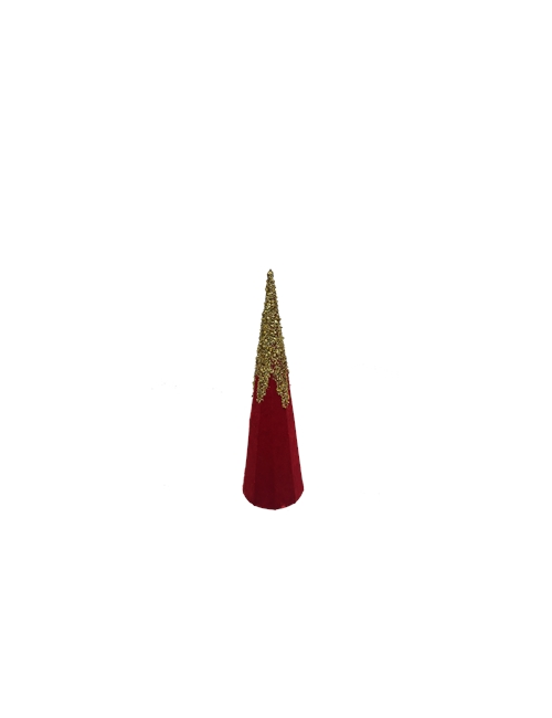 40CMH RED VELVET GOLD GLITTER CONE TREE