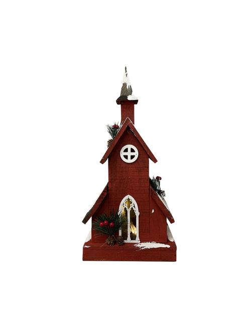 RED WOODEN BIRDHOUSE WITH LIGHT