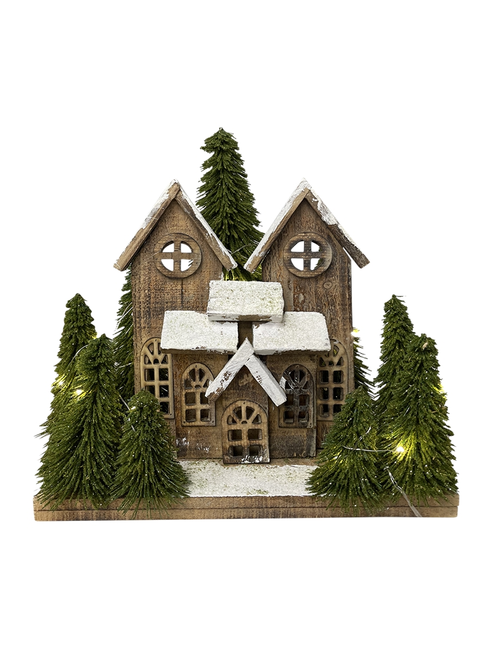 39CMW WOODEN HOUSE WITH TREE WITH LIGHTS