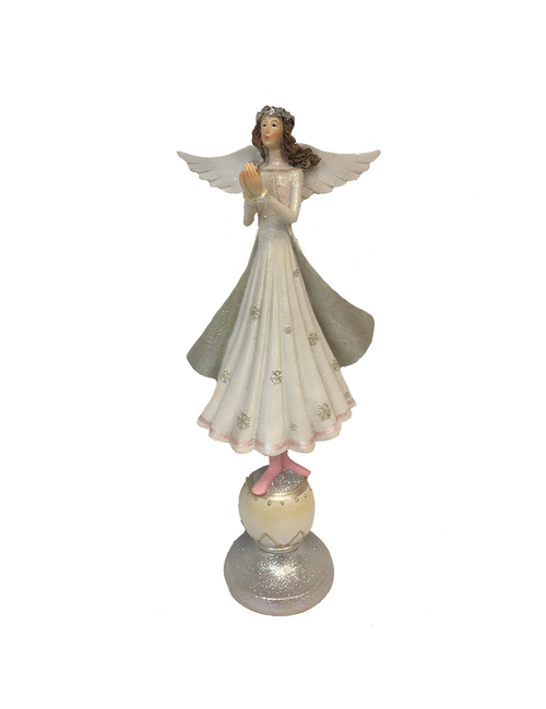 WHITE PINK ANGEL STANDING ON BALL