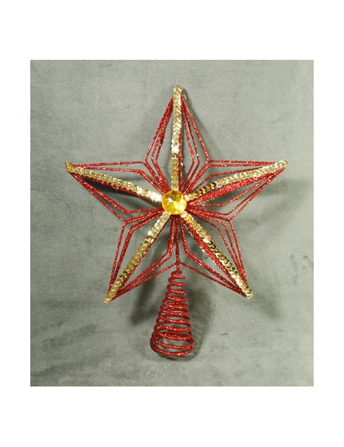 RED GLITTER STAR WITH GOLD SEQUINS TREE TOPPER