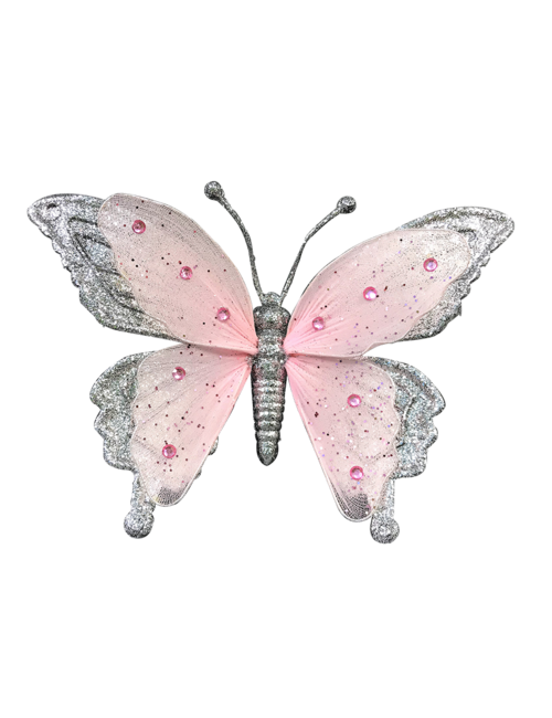 PINK / SILVER BUTTERFLY WITH CLIP