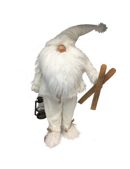 85CMH STANDING WHITE GNOME SANTA WITH SKI