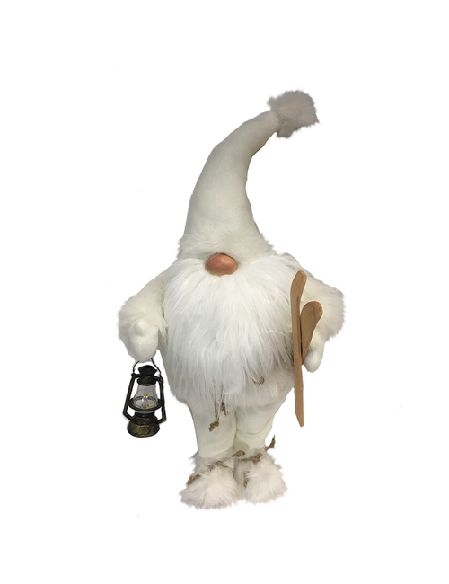 65CMH STANDING WHITE GNOME SANTA WITH SKI