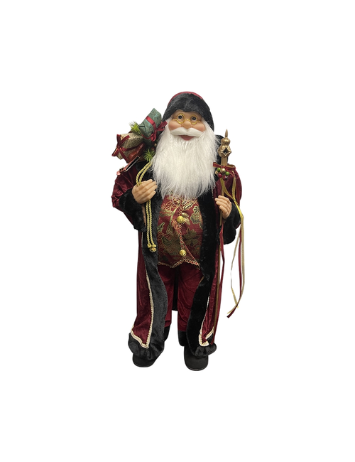 90CMH STANDING SANTA IN BURGANDY LONG COAT