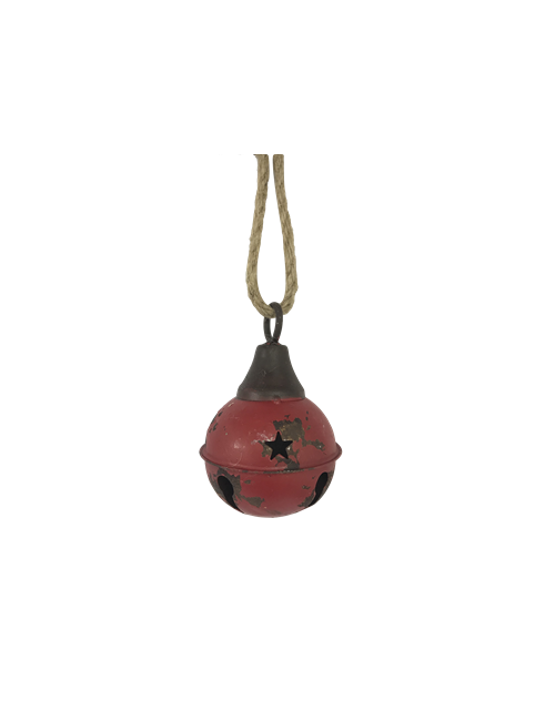 AGED RED METAL BALL BELL HANGING