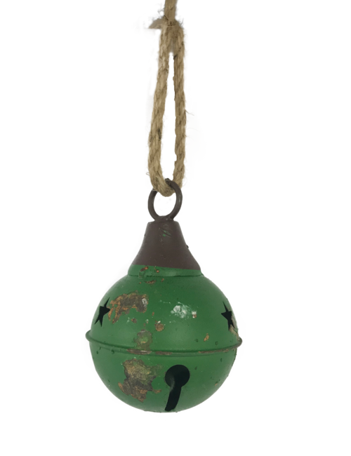 AGED GREEN METAL BALL BELL HANGING