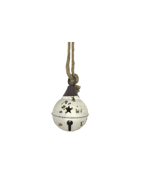 AGED WHITE METAL BALL BELL HANGING