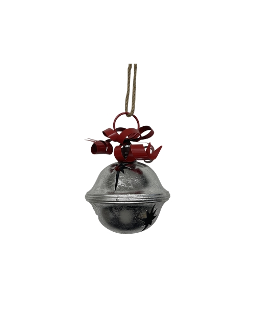 21CMH SILVER METAL BELL WITH RED RIBBON