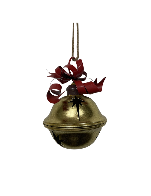 21CMH GOLD METAL BELL WITH RED RIBBON