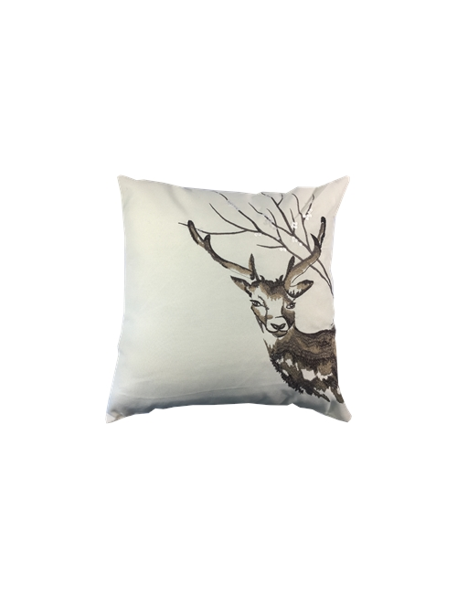 BROWN EMBROIDERED DEER HEAD CUSHION