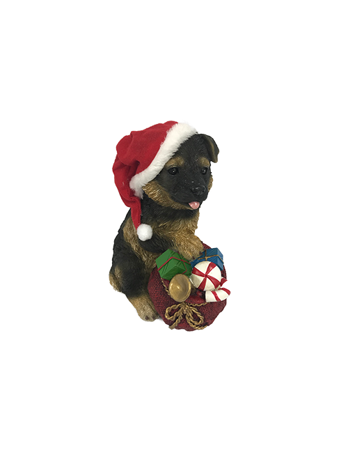 22CMH RESIN GERMAN SHEPERD IN SANTA HAT