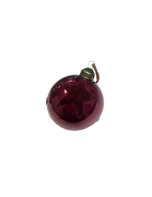 BURGUNDY FLOCK STAR GLASS BAUBLE