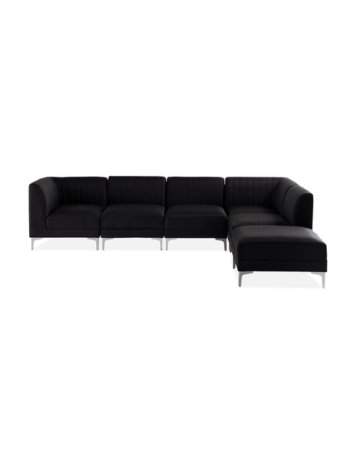 Black Ribbed Velvet Corner Sofa