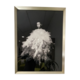 65CM X 85CM WHITE FEATHER LADY BLACK BACKGROUND IN BLACK/SILVER FRAME