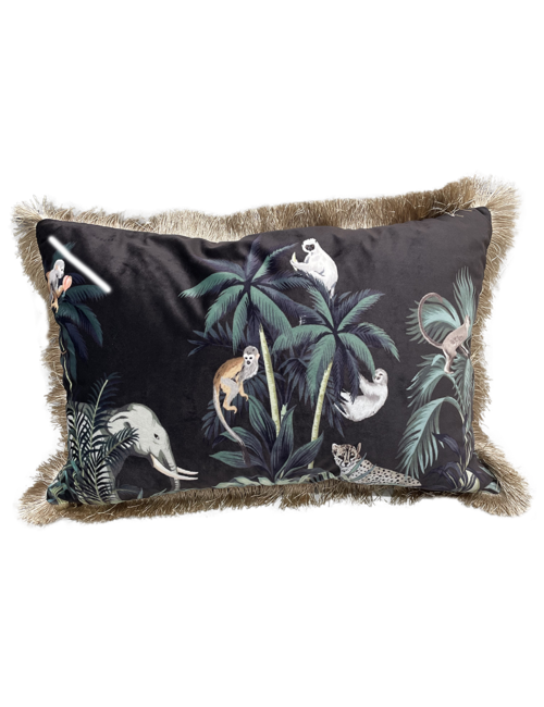 BLACK VELVET RECTANGLE MONKEY CUSHION