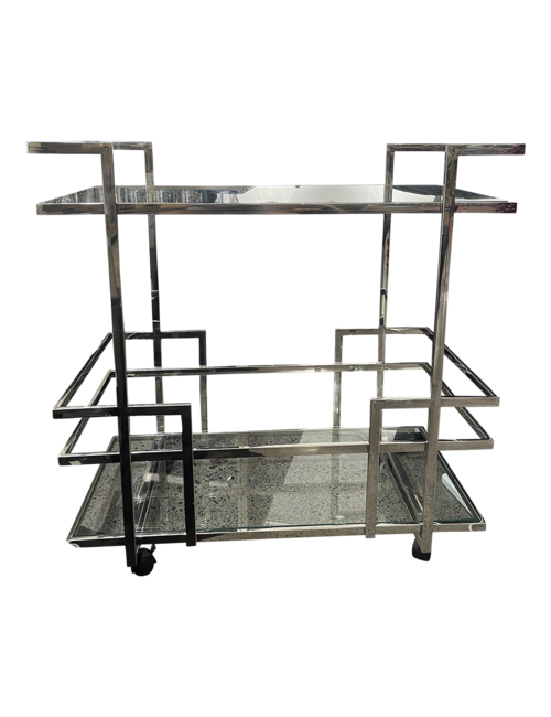 Square Silver Stainless steel and glass drinks trolley