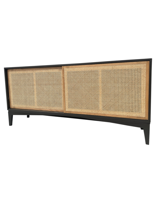 180Cml  Black Oak Frame And Rattan Sliding Door Console