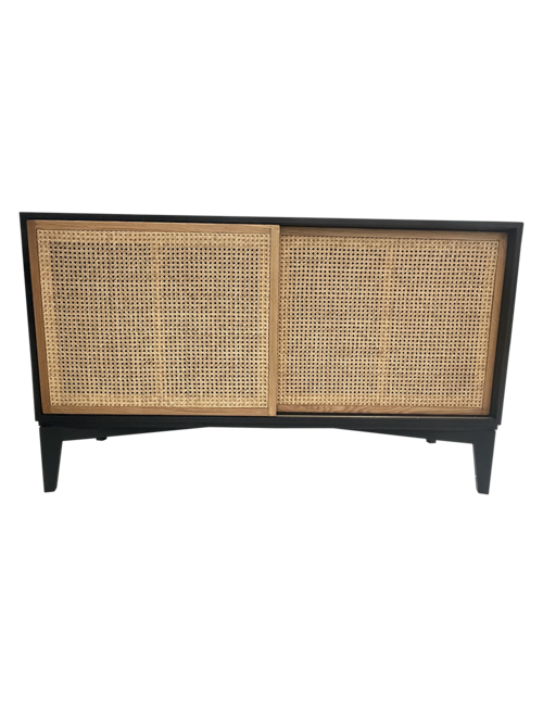 140cml Black Oak frame and rattan sliding door Console