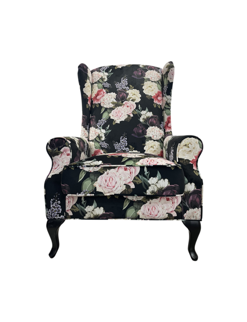 Black Floral Wingback Chair