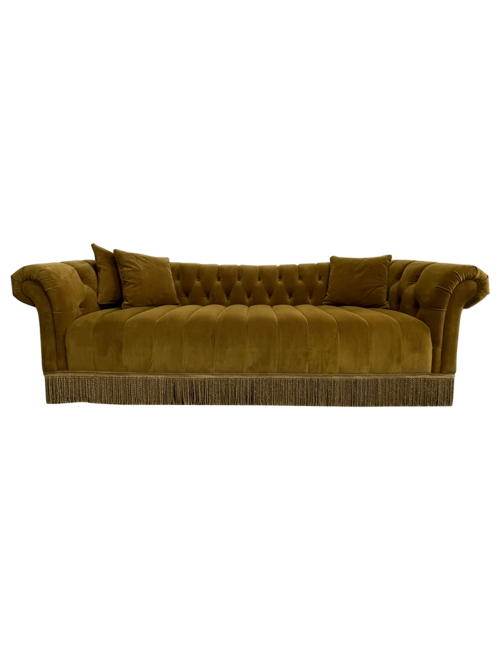 FRINGED VELVET 3 SEAT SOFA