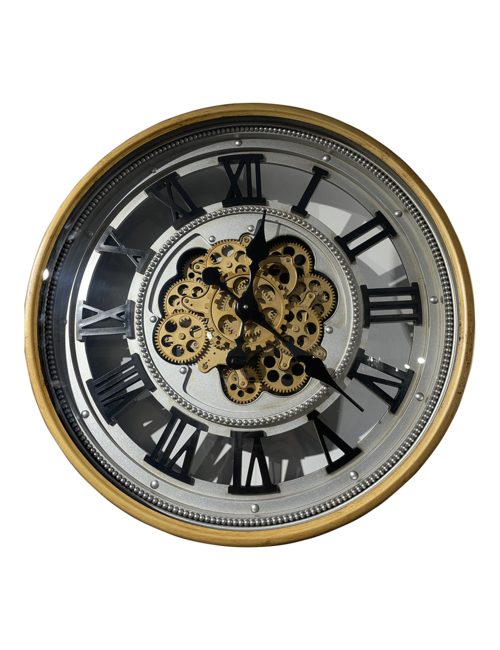 Gold Rimmed Round Cog Clock