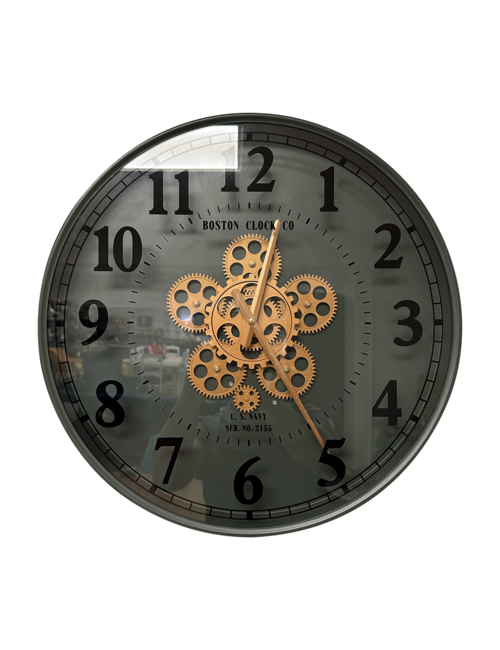 ROUND ARMY GREEN WITH GOLD COGS CLOCK 