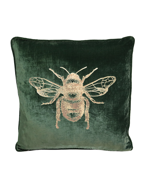 Green/Gold velvet Bee cushion